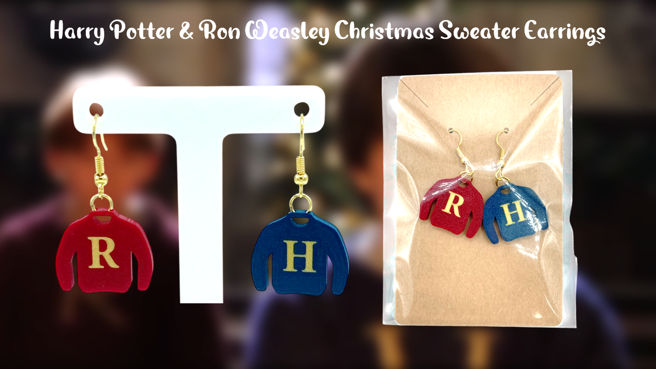 Ron Weasley & Harry Potter Christmas Sweater Dangle Drop Earrings 3D Printed