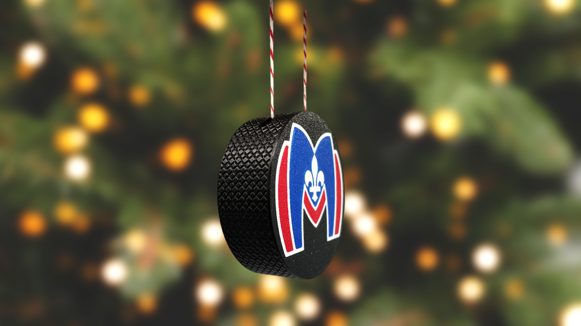 Heated Rivalry Inspired Montreal Metros Hockey Puck Ornament