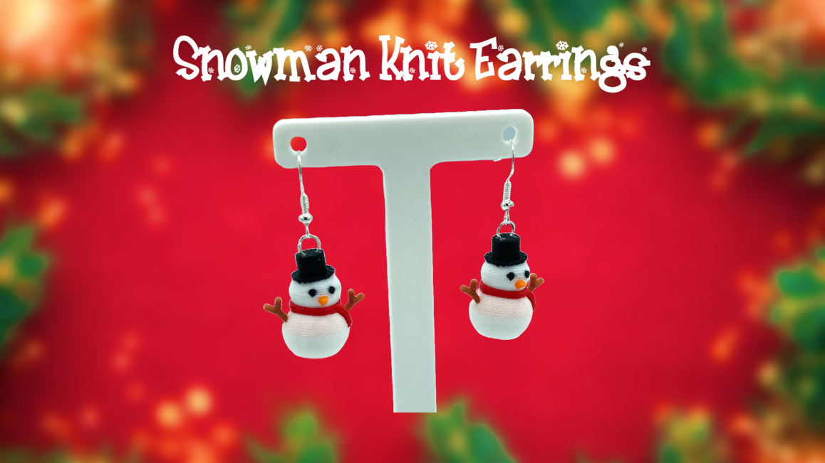 Knit Snowman Christmas Dangle Drop Earrings 3D Printed