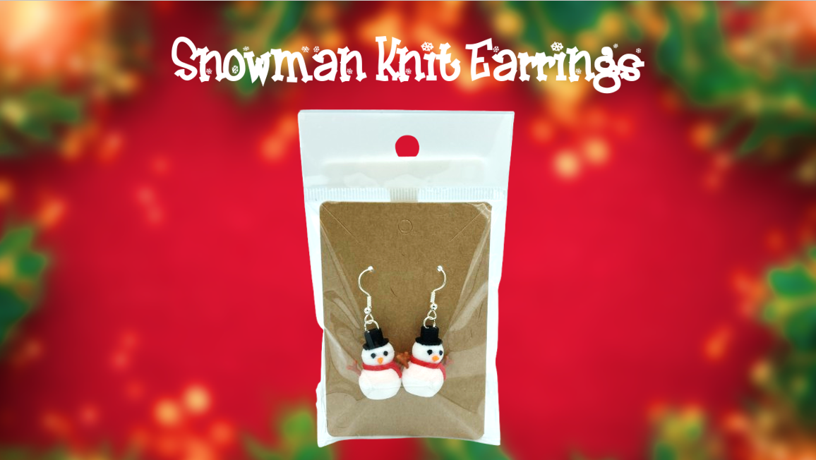 Knit Snowman Christmas Dangle Drop Earrings 3D Printed