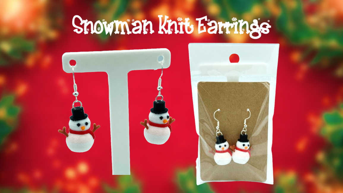 Knit Snowman Christmas Dangle Drop Earrings 3D Printed