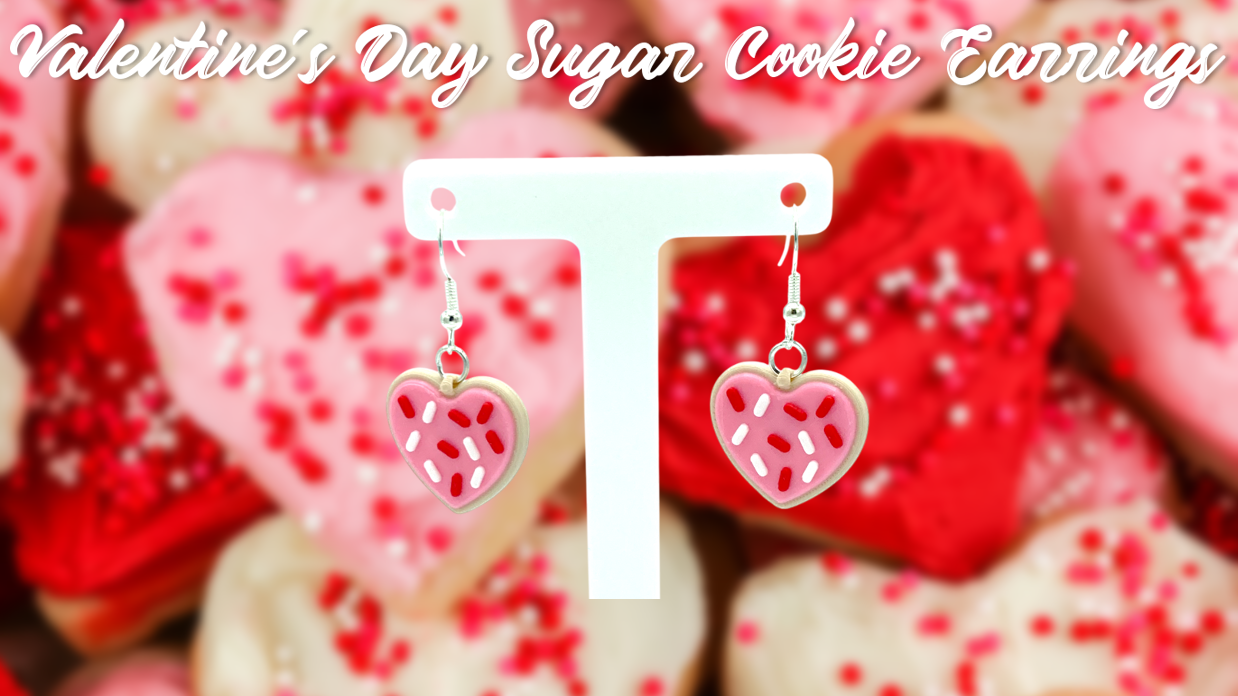 Valentine's Day Frosted Cookie Dangle Drop Earrings 3D Printed