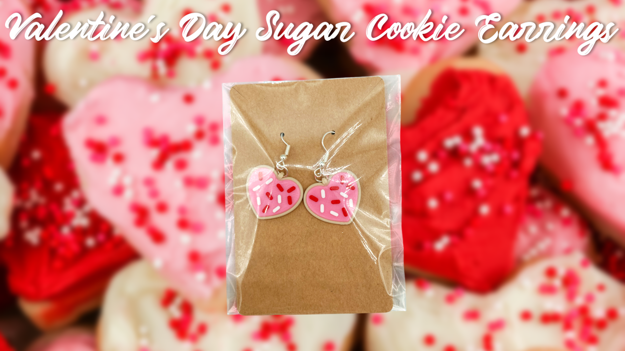 Valentine's Day Frosted Cookie Dangle Drop Earrings 3D Printed
