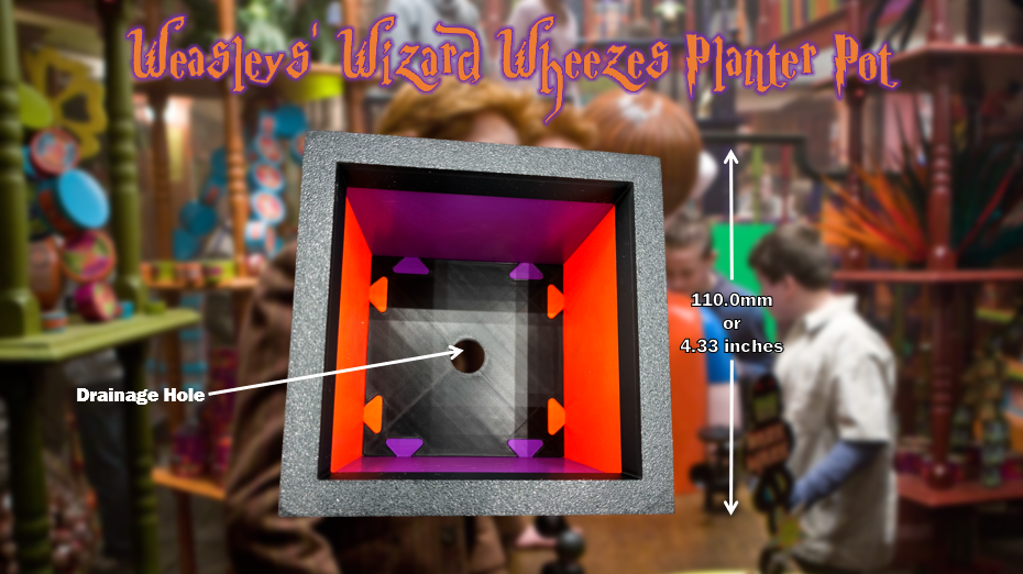 Weasley Wizard Wheezes Planter Pot with Drainage Hole 3D Printed