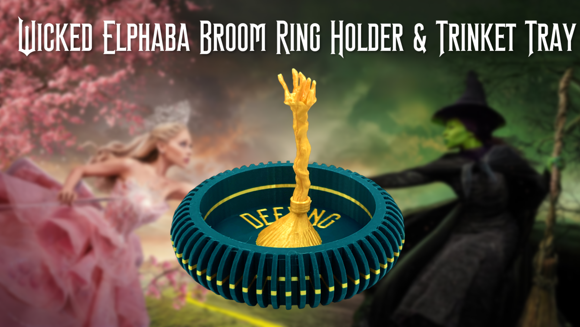 Wicked Elphaba Broom Ring Holder Jewelry Dish & Trinket Tray 3D Printed
