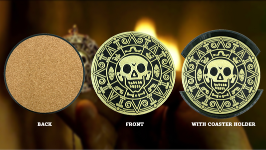 Pirates of the Caribbean Aztec Coin Gold Coasters with Holder 4 Pack 3D Printed