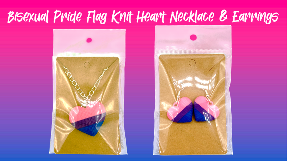 Bisexual Pride Flag Knit Heart Dangle Drop Earrings & Necklace 3D Printed