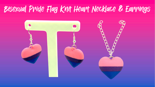 Bisexual Pride Flag Knit Heart Dangle Drop Earrings & Necklace 3D Printed