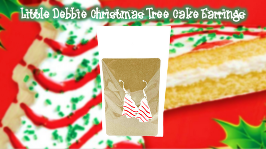 Little Debbie Christmas Tree Cake Dangle Drop Earrings 3D Printed