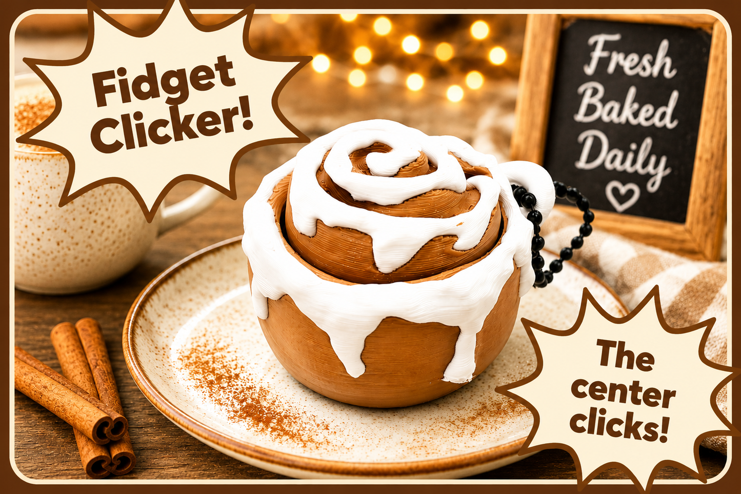 Cinnamon Roll Fidget Clicker Keychain