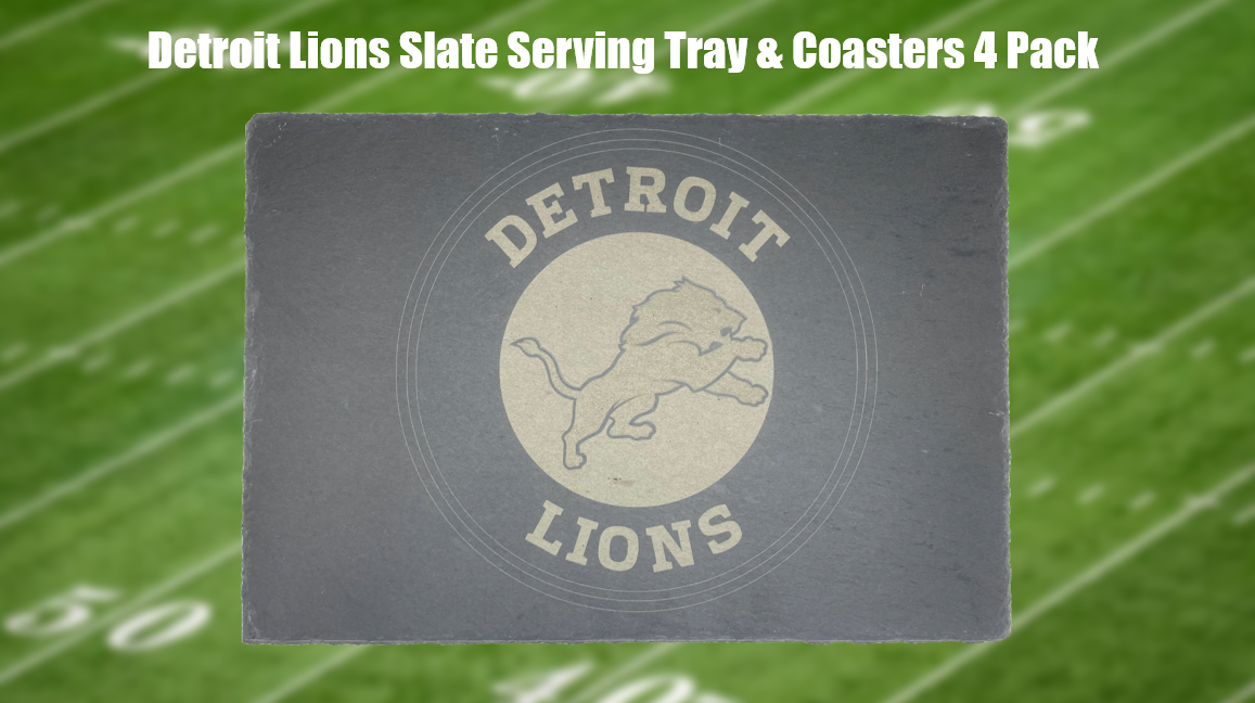 Detroit Lions Slate Serving Tray & Coasters 4 Pack Laser Engraved