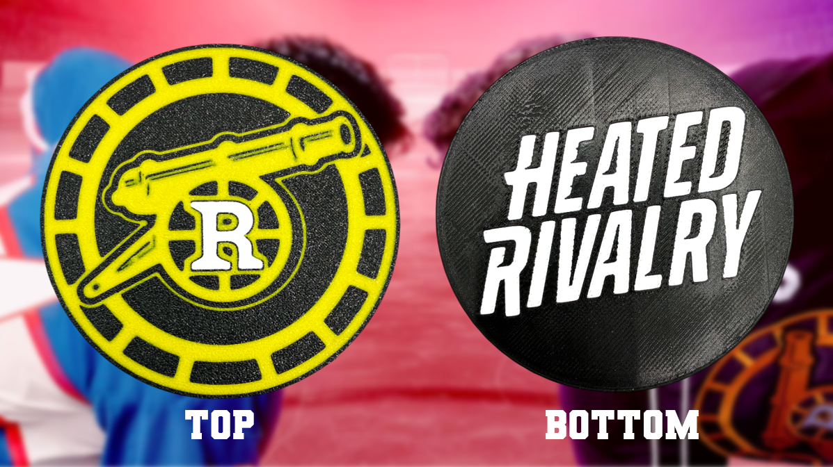Heated Rivalry Hockey Puck Display with Stand – All 3 Teams Included