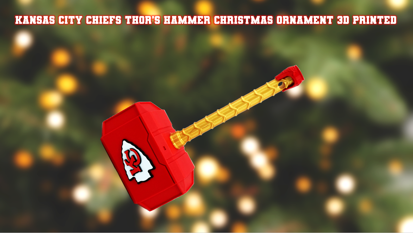 Kansas City Chiefs Thor's Hammer Christmas Ornament 3D Printed