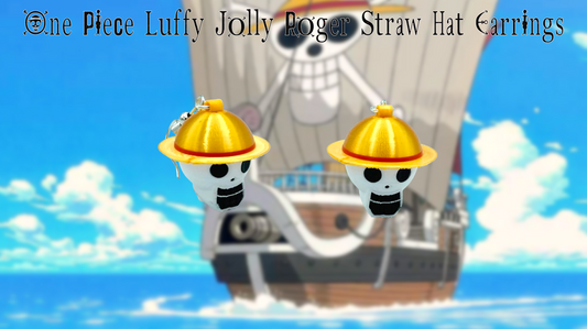 One Piece Luffy Jolly Roger Straw Hat Dangle Drop Earrings