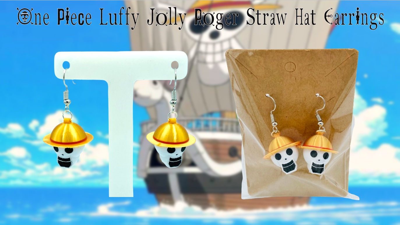 One Piece Luffy Jolly Roger Straw Hat Dangle Drop Earrings