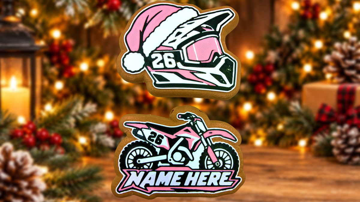 Personalized Motocross Christmas Ornaments 2 Pack Custom Name Number Dirt Bike