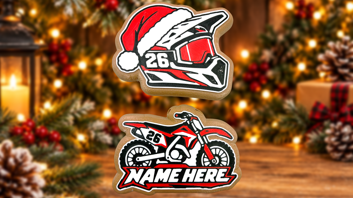 Personalized Motocross Christmas Ornaments 2 Pack Custom Name Number Dirt Bike
