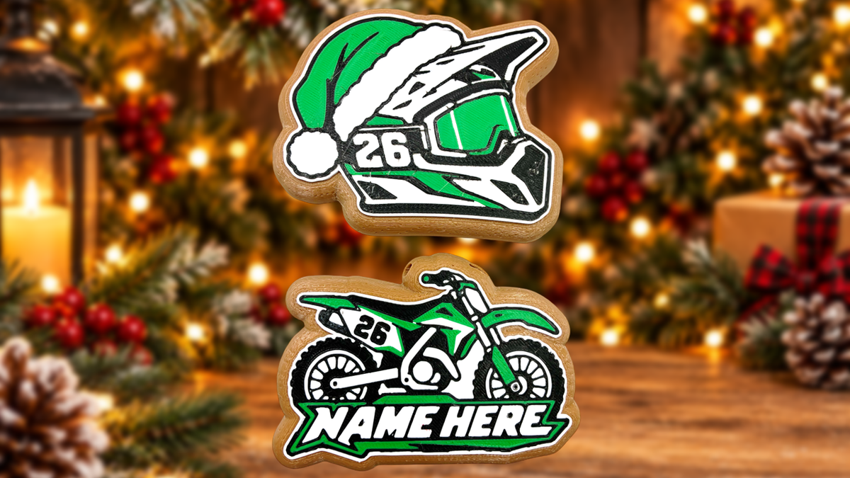 Personalized Motocross Christmas Ornaments 2 Pack Custom Name Number Dirt Bike