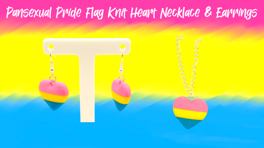 Pansexual Pride Flag Knit Heart Dangle Drop Earrings & Necklace 3D Printed