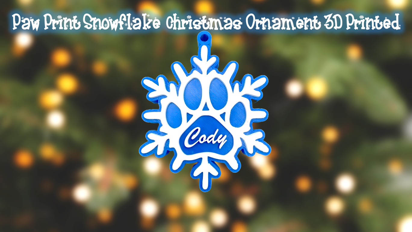 Pet Paw Print Snowflake Personalized Christmas Ornament 3D Printed