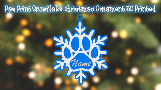 Pet Paw Print Snowflake Personalized Christmas Ornament 3D Printed