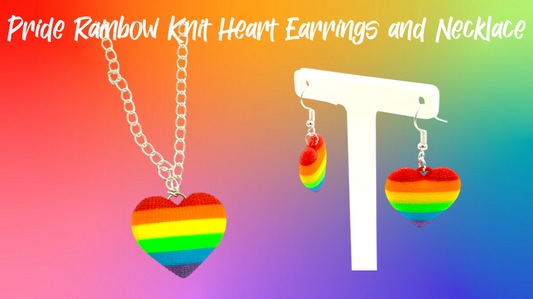 Pride Rainbow Knit Heart Dangle Drop Earrings & Necklace 3D Printed