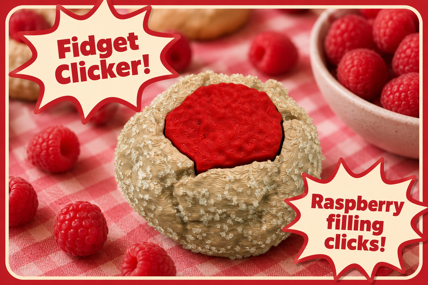 Raspberry Thumbprint Cookie Fidget Clicker