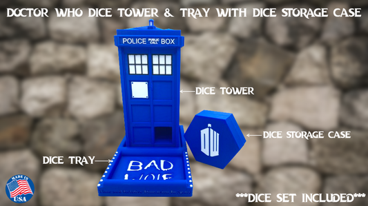 Doctor Who Dungeons & Dragons Tardis Dice Tower with Tray and Dice Set + Case