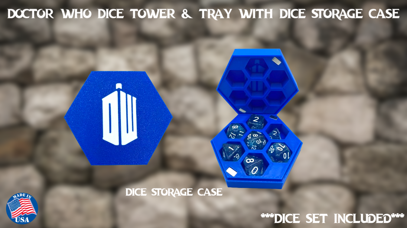 Doctor Who Dungeons & Dragons Tardis Dice Tower with Tray and Dice Set + Case