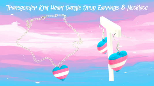 Transgender Pride Flag Knit Heart Dangle Drop Earrings & Necklace