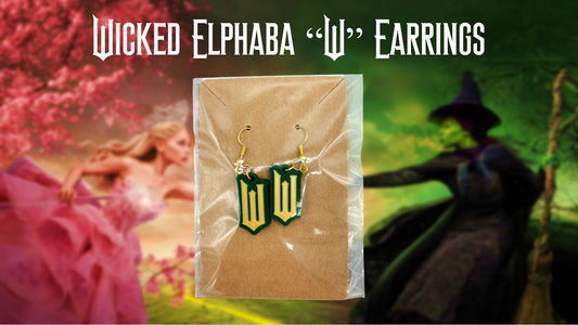 Wicked Elphaba "W" Dangle Drop Earrings 3D Printed