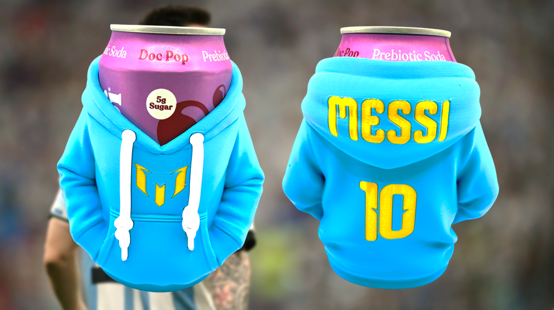 Lionel Messi Argentina Inspired Hoodie Can Holder Koozie / Pencil Cup
