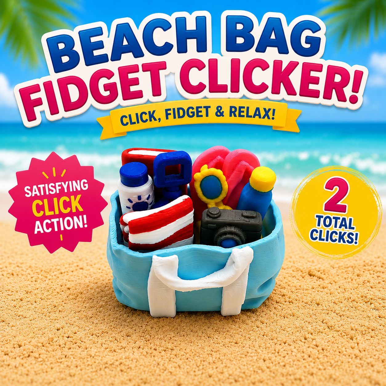 Beach Bag Fidget Clicker Keychain