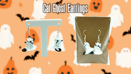 Cat Ghost Halloween Dangle Drop Earrings 3D Printed