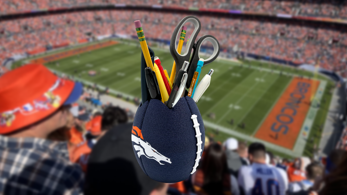 Denver Broncos Football Shaped Pencil Cup