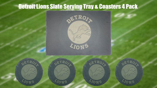 Detroit Lions Slate Serving Tray & Coasters 4 Pack Laser Engraved