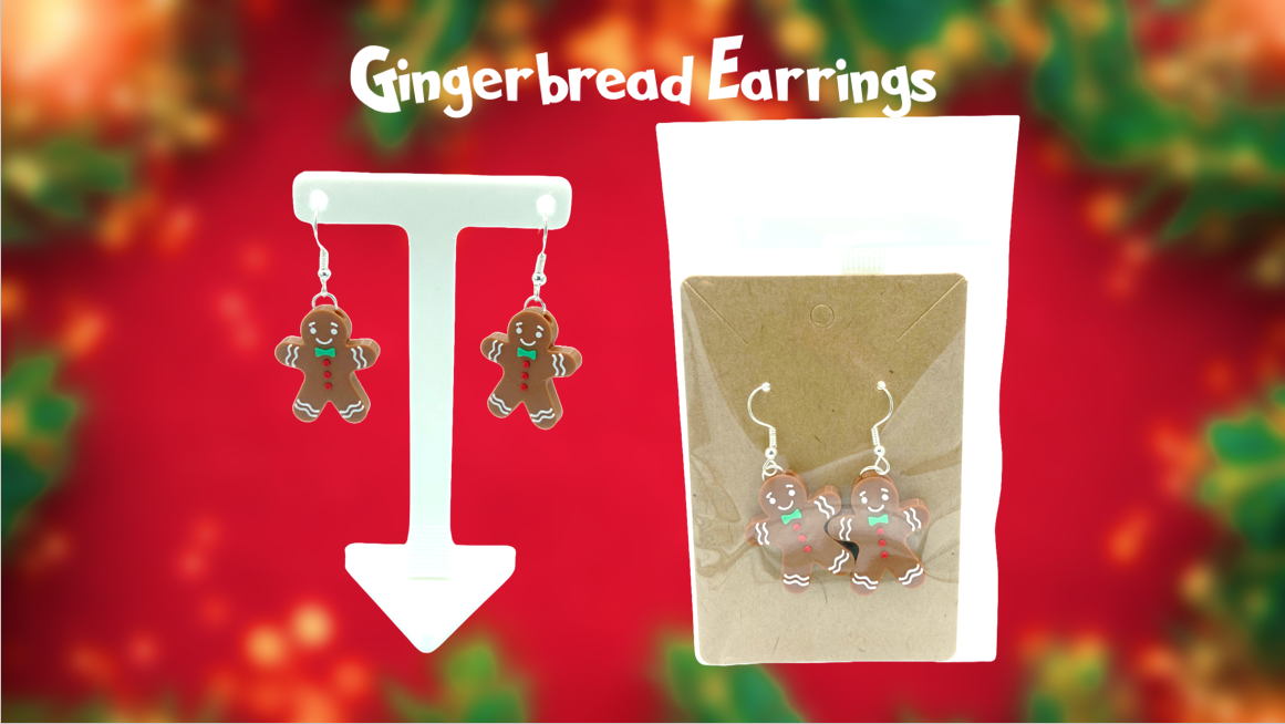 Gingerbread Christmas Themed Dangle Drop Earrings 3D Printed