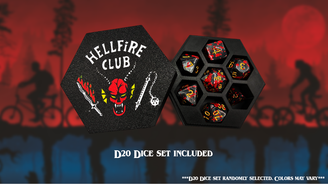 Hellfire Club Dice Magnetic Storage Case w/ D20 Dice Set