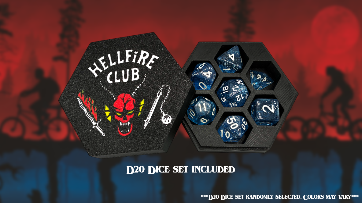Hellfire Club Dice Magnetic Storage Case w/ D20 Dice Set