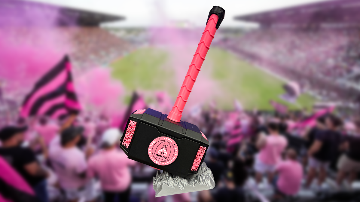 Lionel Messi “Mjölnir” Thor Style Hammer – Inter Miami CF Themed w/ Rock Stand