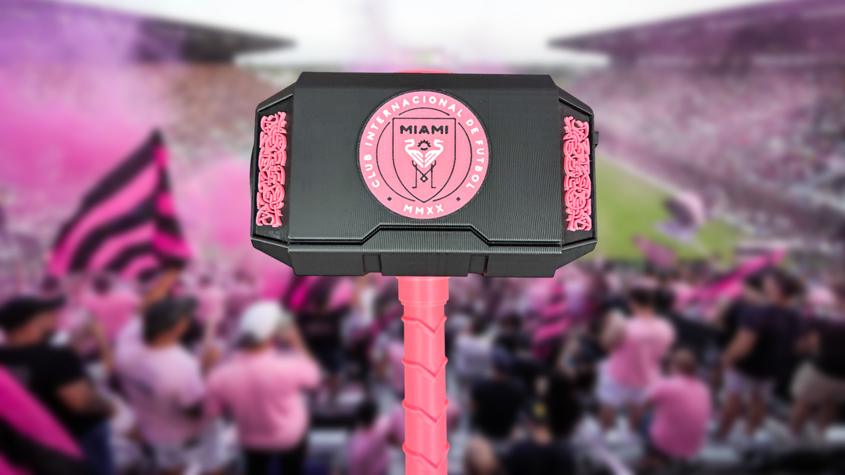 Lionel Messi “Mjölnir” Thor Style Hammer – Inter Miami CF Themed w/ Rock Stand