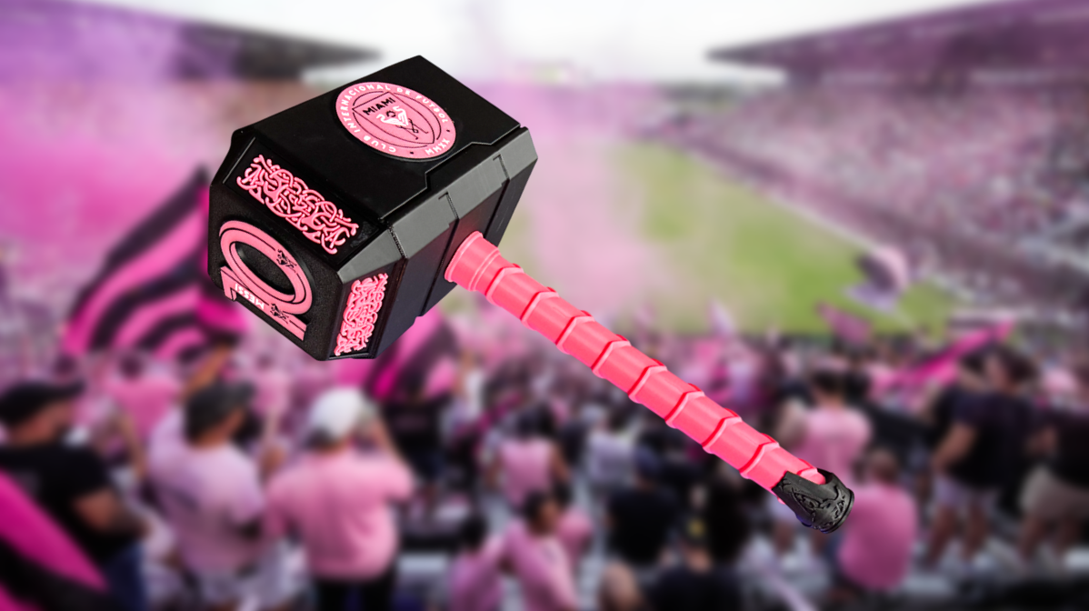 Lionel Messi “Mjölnir” Thor Style Hammer – Inter Miami CF Themed w/ Rock Stand