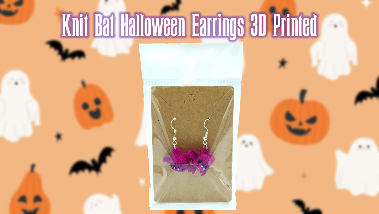 Knit Bat Halloween Themed Dangle Drop Earrings 3D Printed