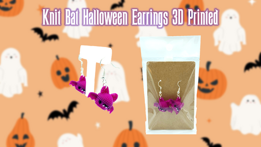 Knit Bat Halloween Themed Dangle Drop Earrings 3D Printed