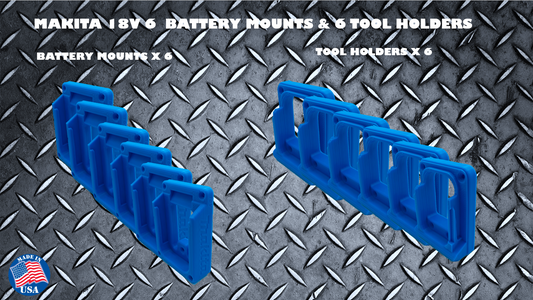 Makita 18V Battery Mount 6PK + Tool Holder 6PK MADE IN USA