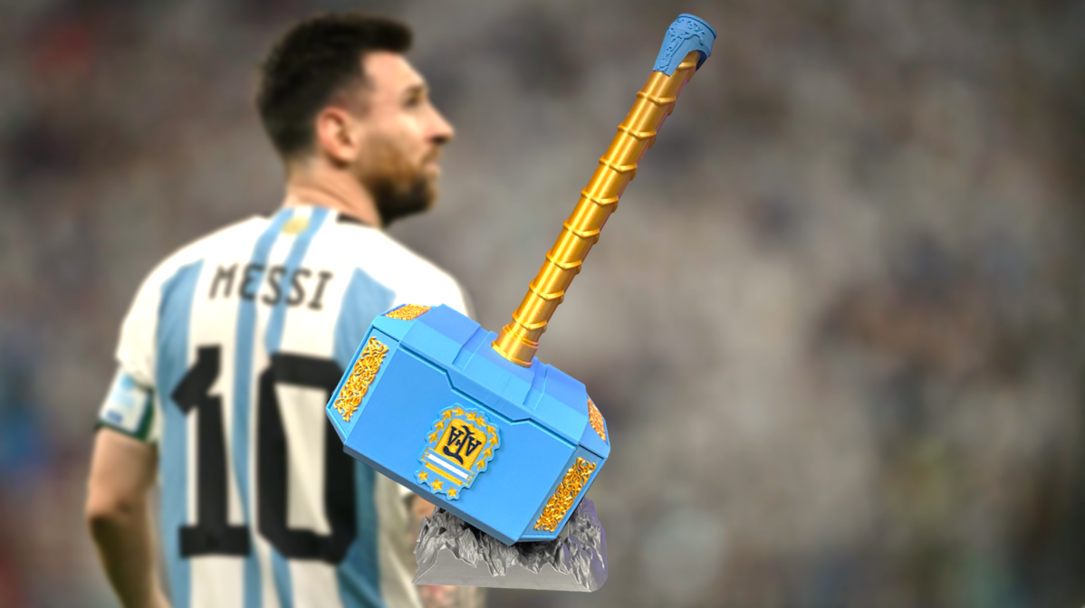 Lionel Messi “Mjölnir” Thor Style Hammer – Argentina Football Themed w/ Stand
