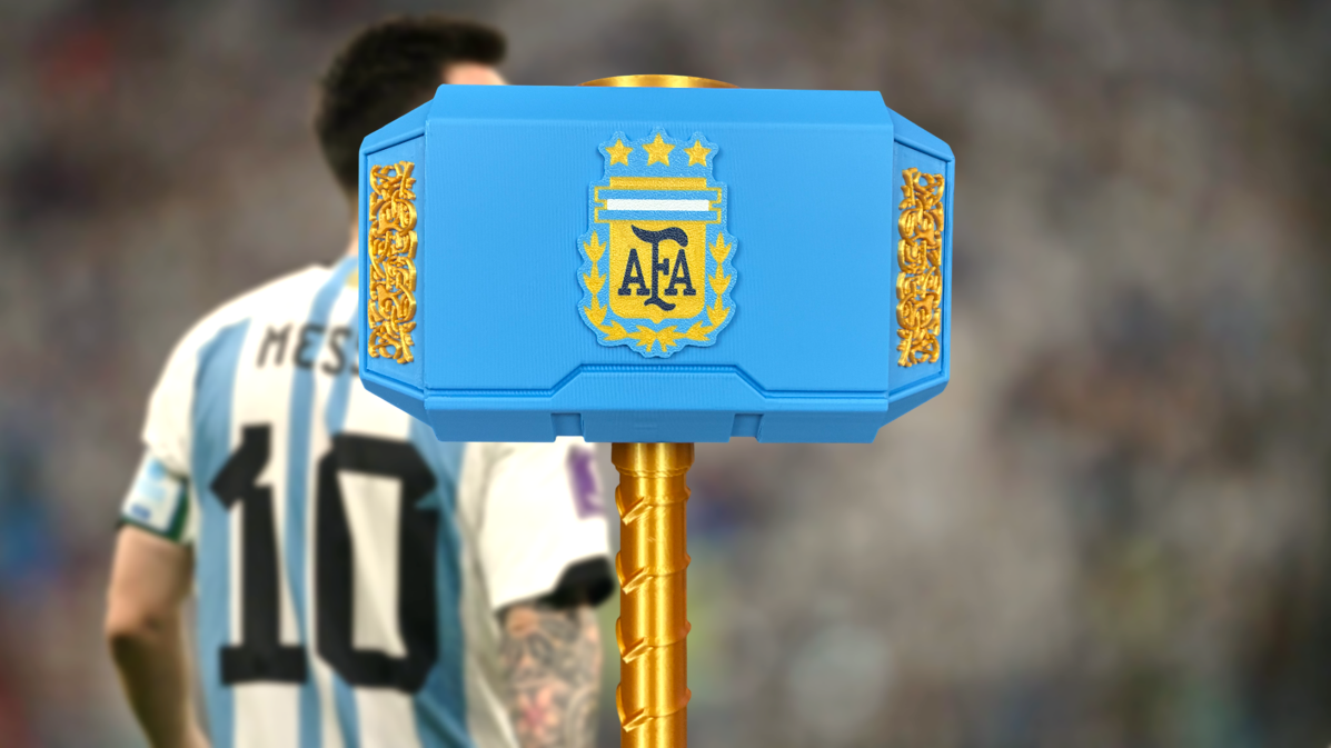 Lionel Messi “Mjölnir” Thor Style Hammer – Argentina Football Themed w/ Stand