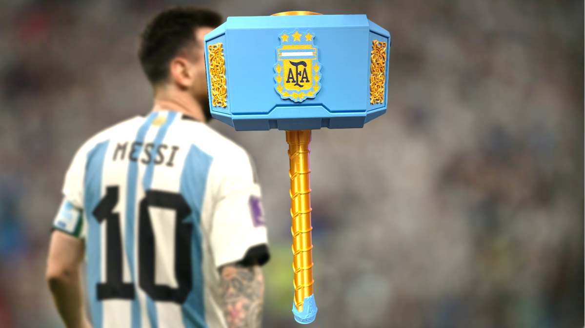 Lionel Messi “Mjölnir” Thor Style Hammer – Argentina Football Themed w/ Stand