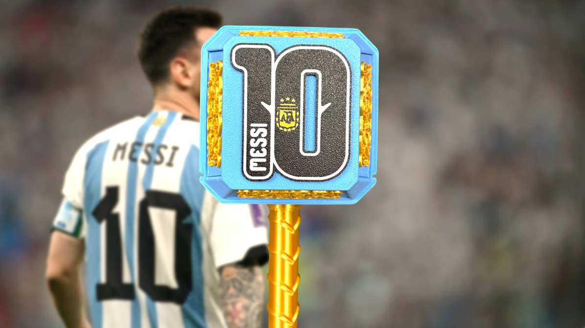 Lionel Messi “Mjölnir” Thor Style Hammer – Argentina Football Themed w/ Stand