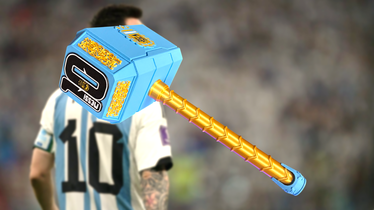 Lionel Messi “Mjölnir” Thor Style Hammer – Argentina Football Themed w/ Stand
